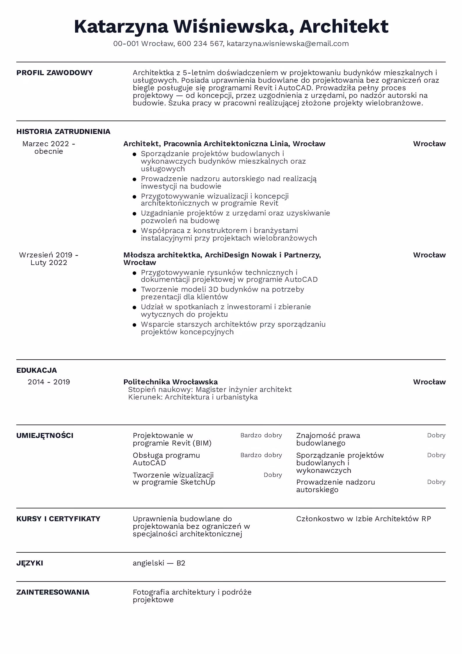 Wzór CV architekta – przykładowy szablon dokumentu aplikacyjnego