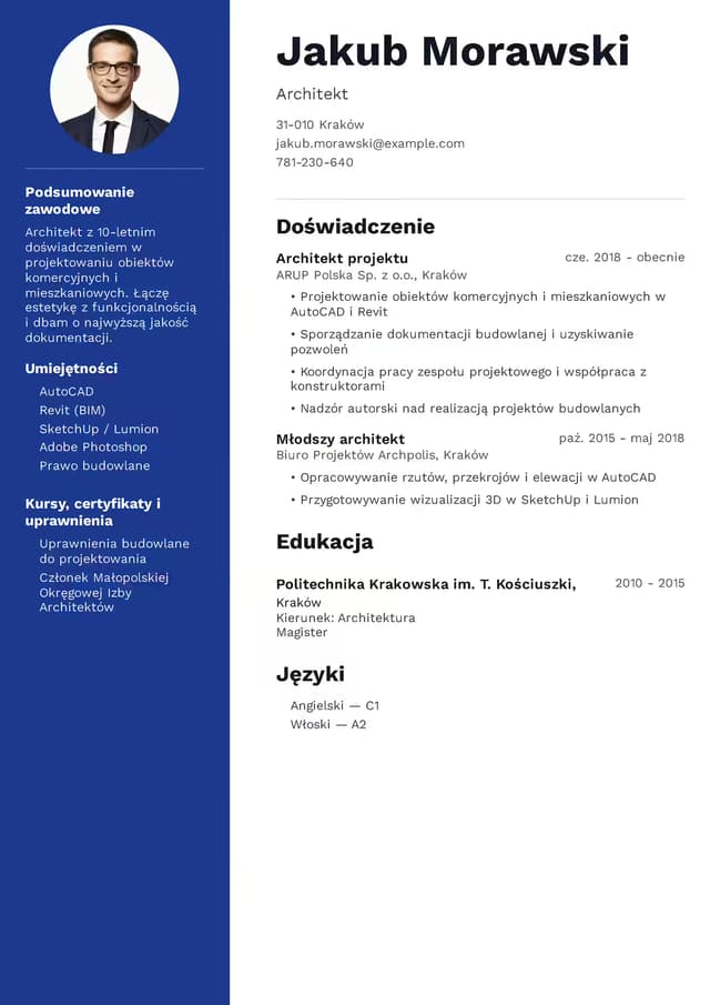 Kreatywny szablon CV - Architekt