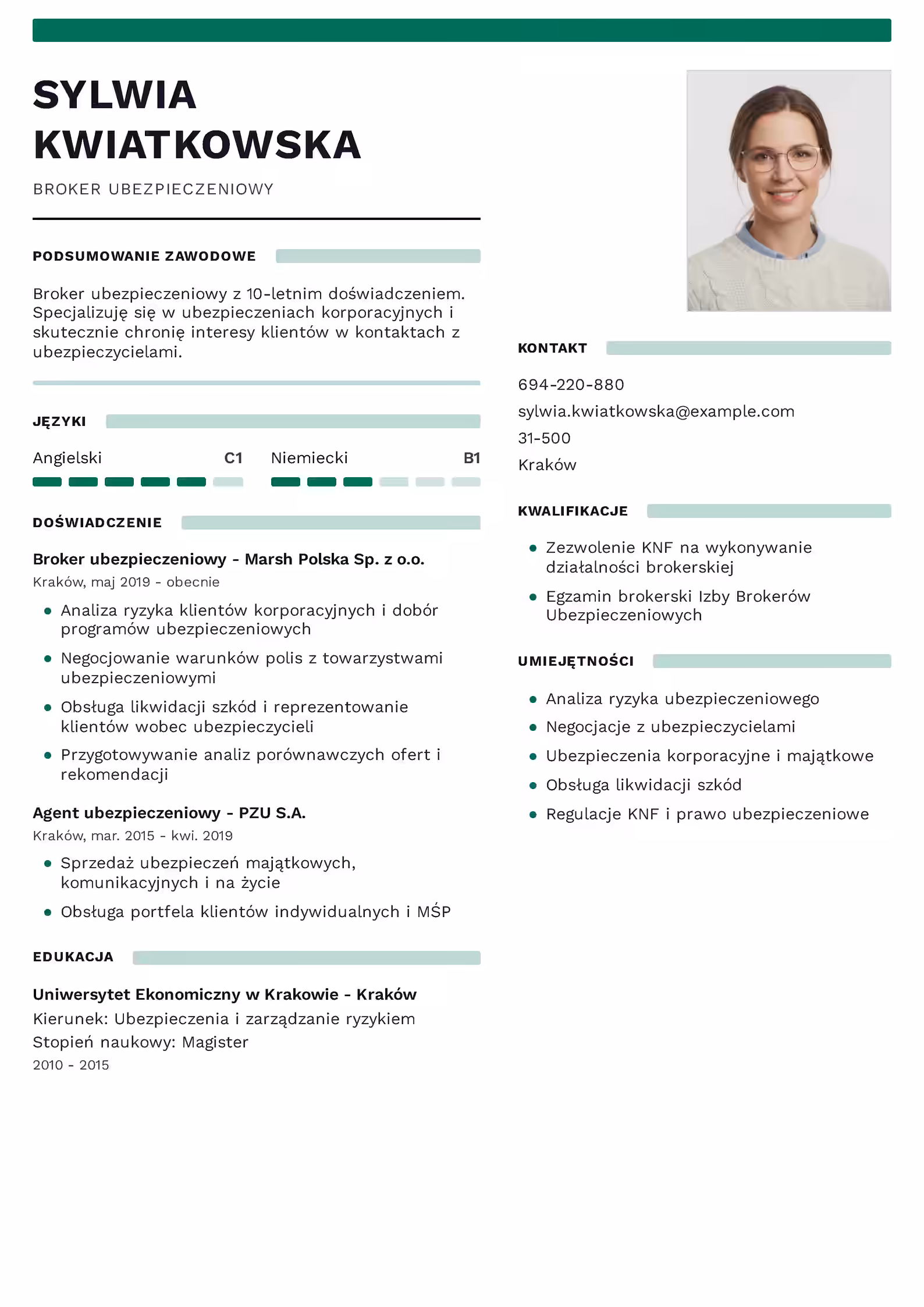 Wzór CV brokera ubezpieczeniowego – przykładowy szablon do pobrania