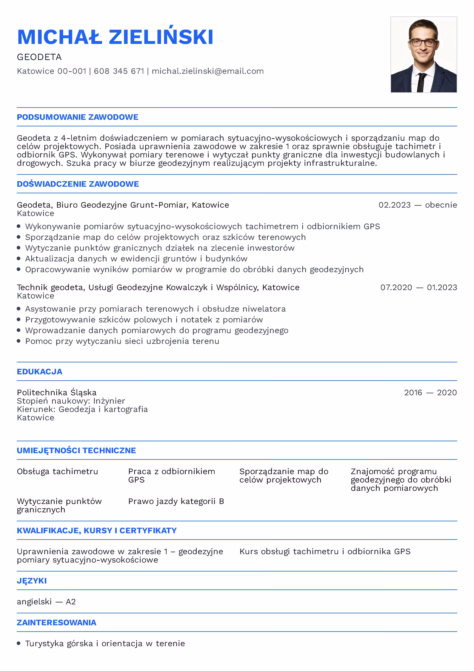 Wzór CV geodeta – przykładowy szablon do pobrania