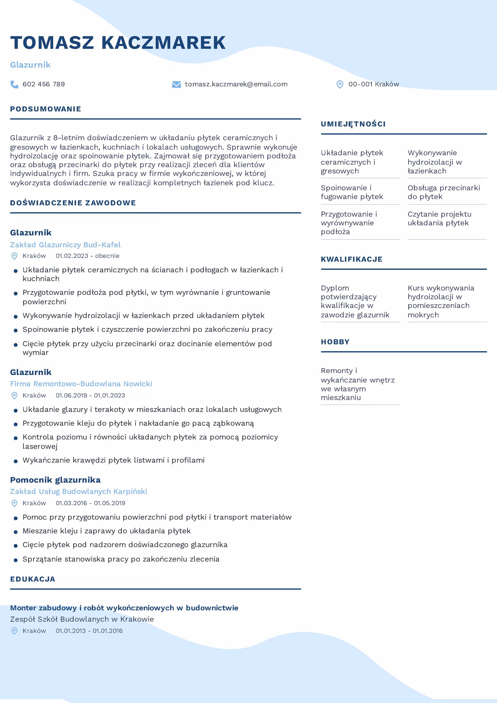 Wzór CV glazurnika – przykładowy szablon do pobrania