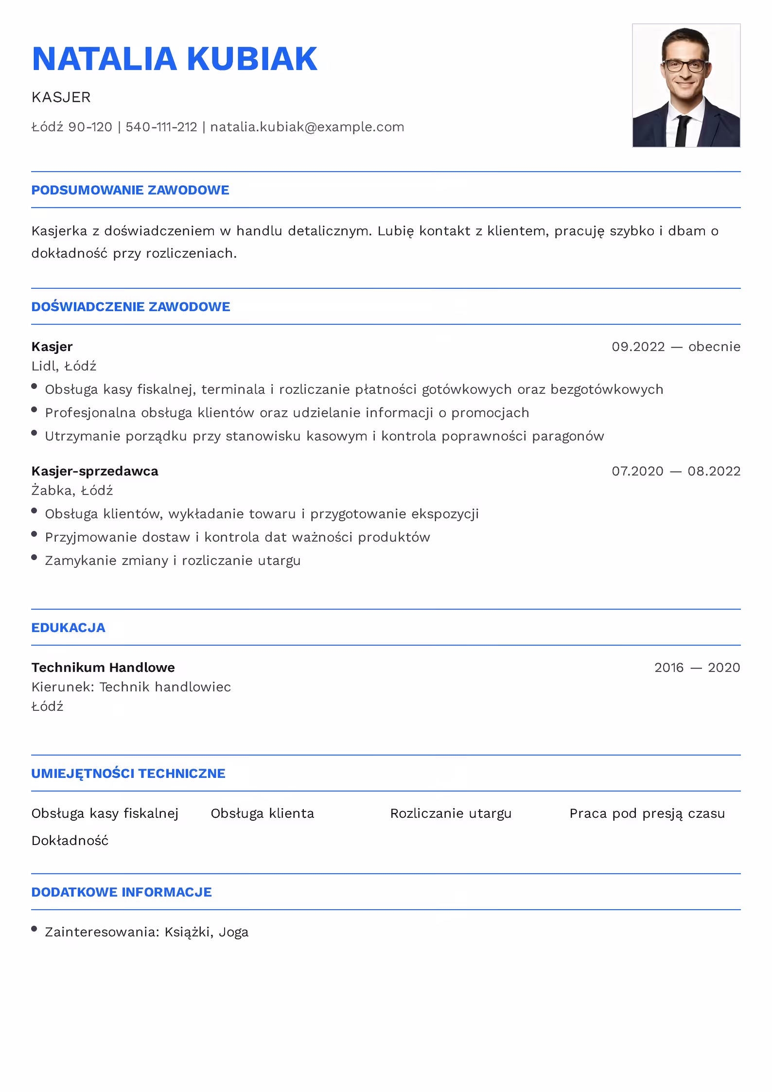 Wzór CV kasjer — gotowy przykład dokumentu