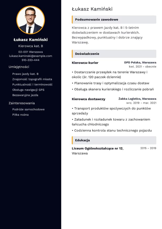 Uniwersalny szablon CV - Kierowca Kat. B