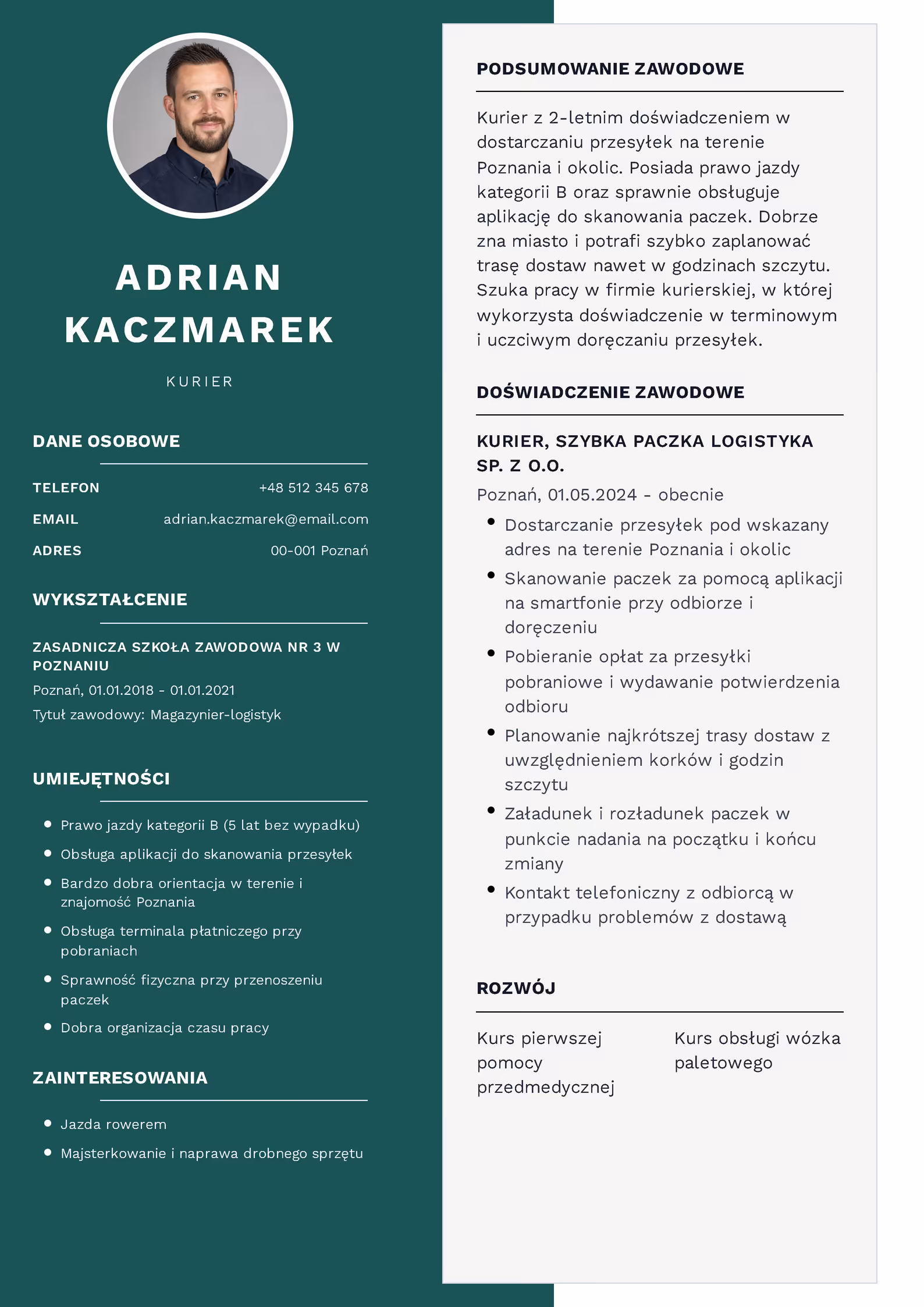 Wzór CV kuriera – przykładowy szablon do pobrania