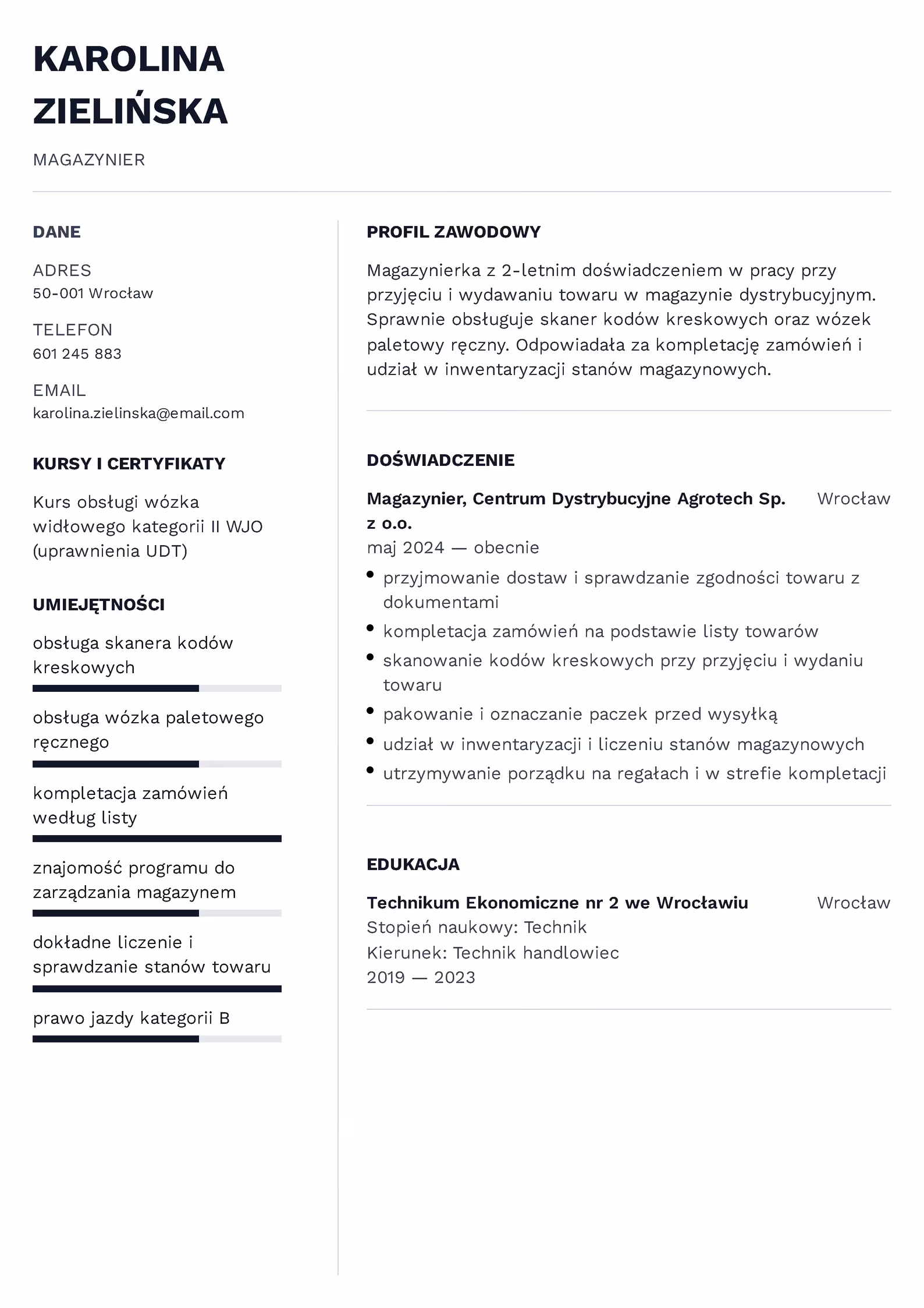 Wzór CV magazynier – przykładowy szablon do pobrania