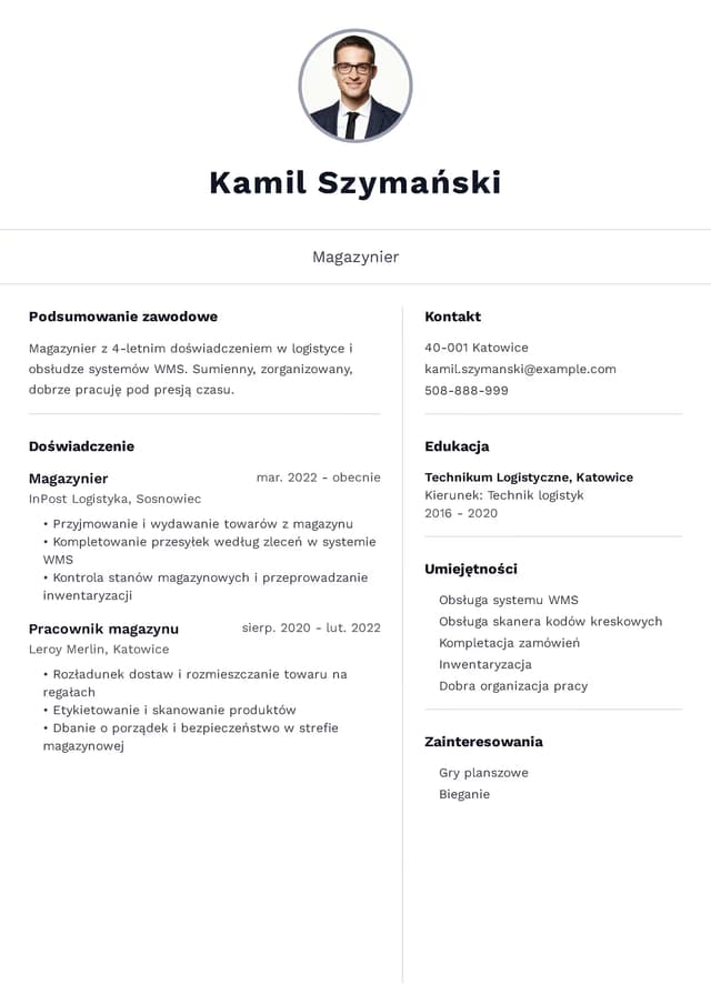 Uniwersalny szablon CV - Magazynier
