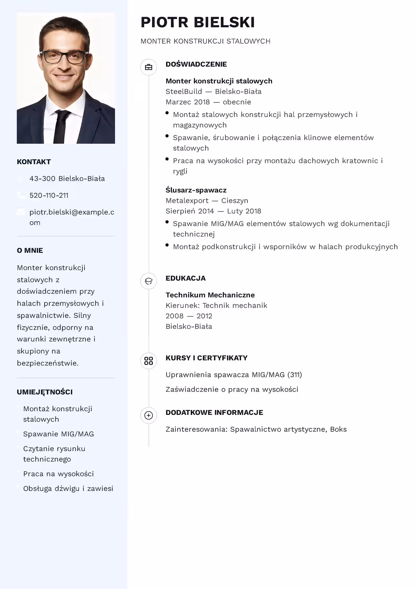 Wzór CV Montera Konstrukcji Stalowych — przykład profesjonalnego dokumentu