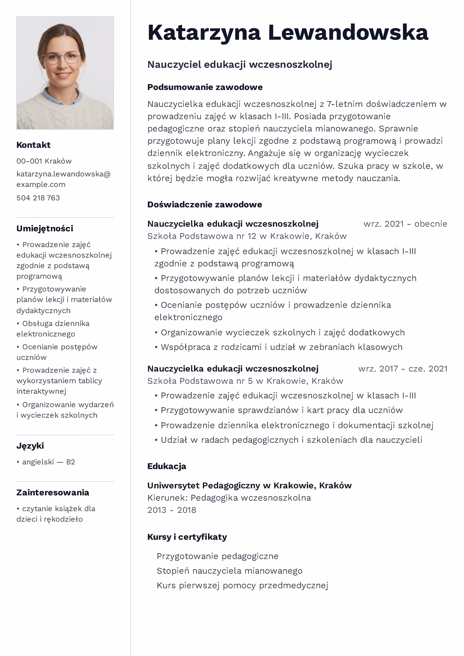 Wzór CV nauczyciel – przykładowy szablon do pobrania
