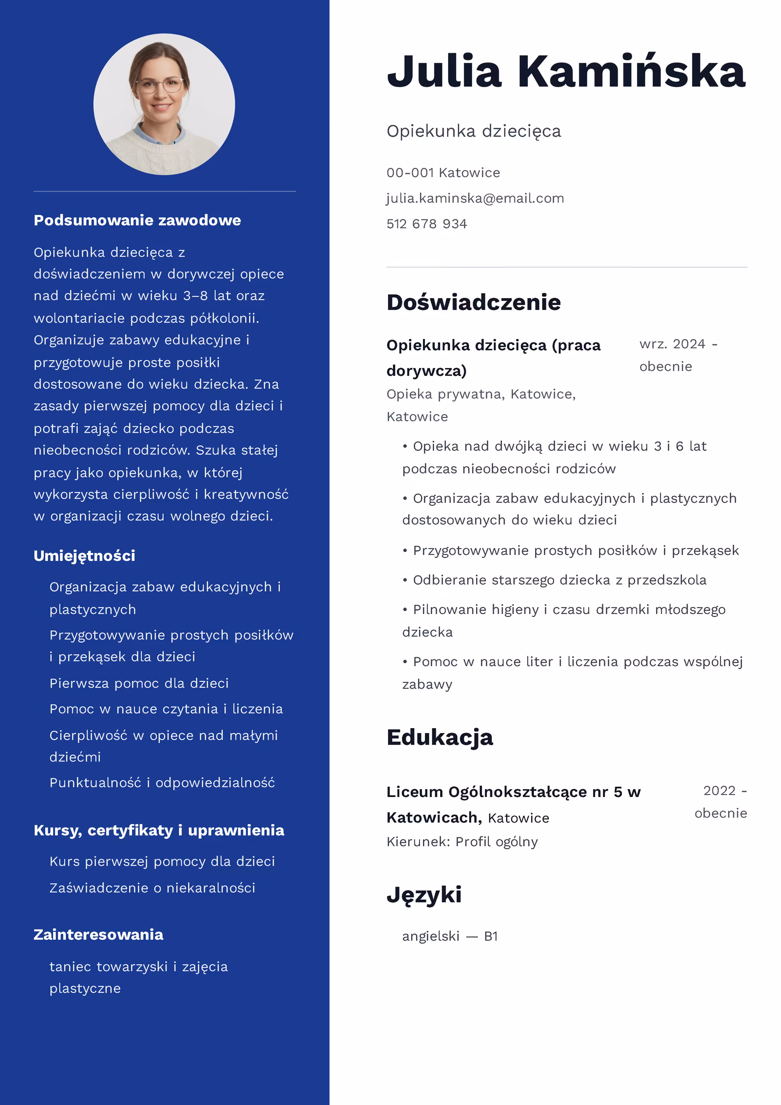 Wzór CV opiekunki dziecięcej – przykładowy szablon do pobrania