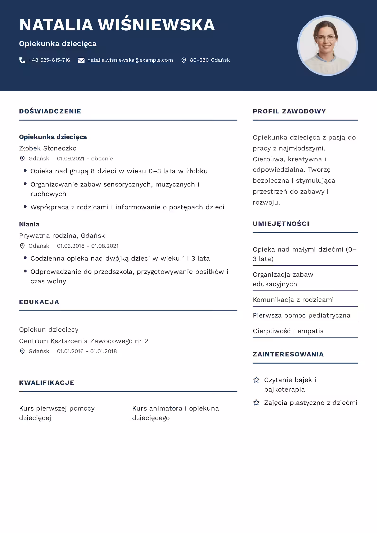 Wzór CV opiekunki dziecięcej — praktyczny przykład dokumentu