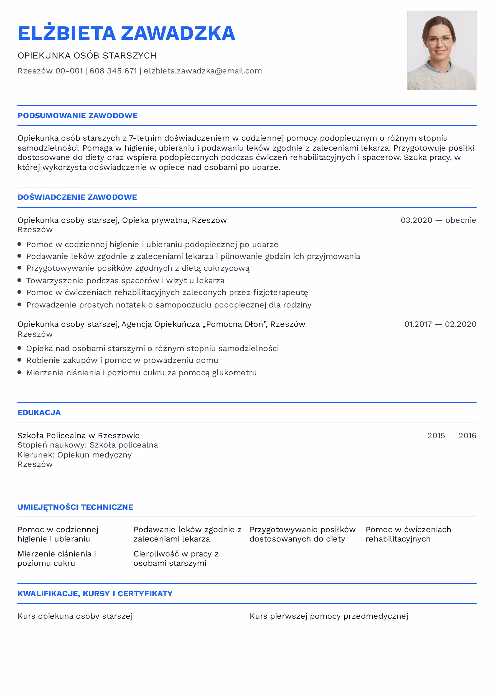 Wzór CV opiekuna osób starszych – przykładowy szablon do pobrania