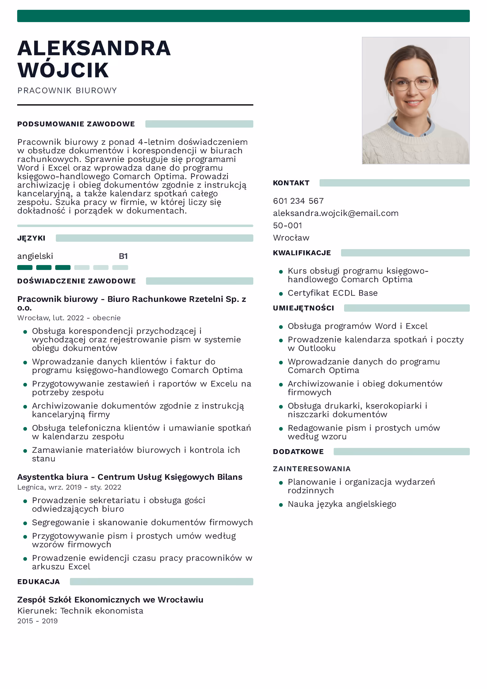 Wzór CV pracownika biurowego – przykładowy szablon do pobrania