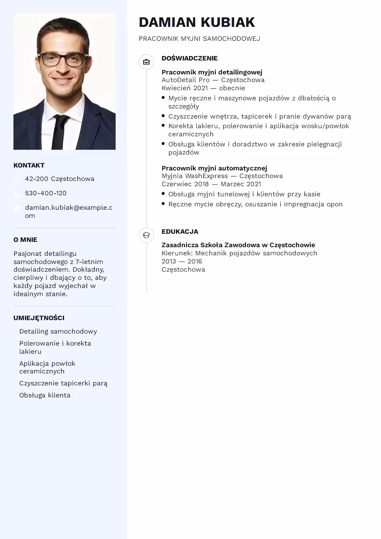 Wzór CV pracownik myjni — gotowy przykład dokumentu