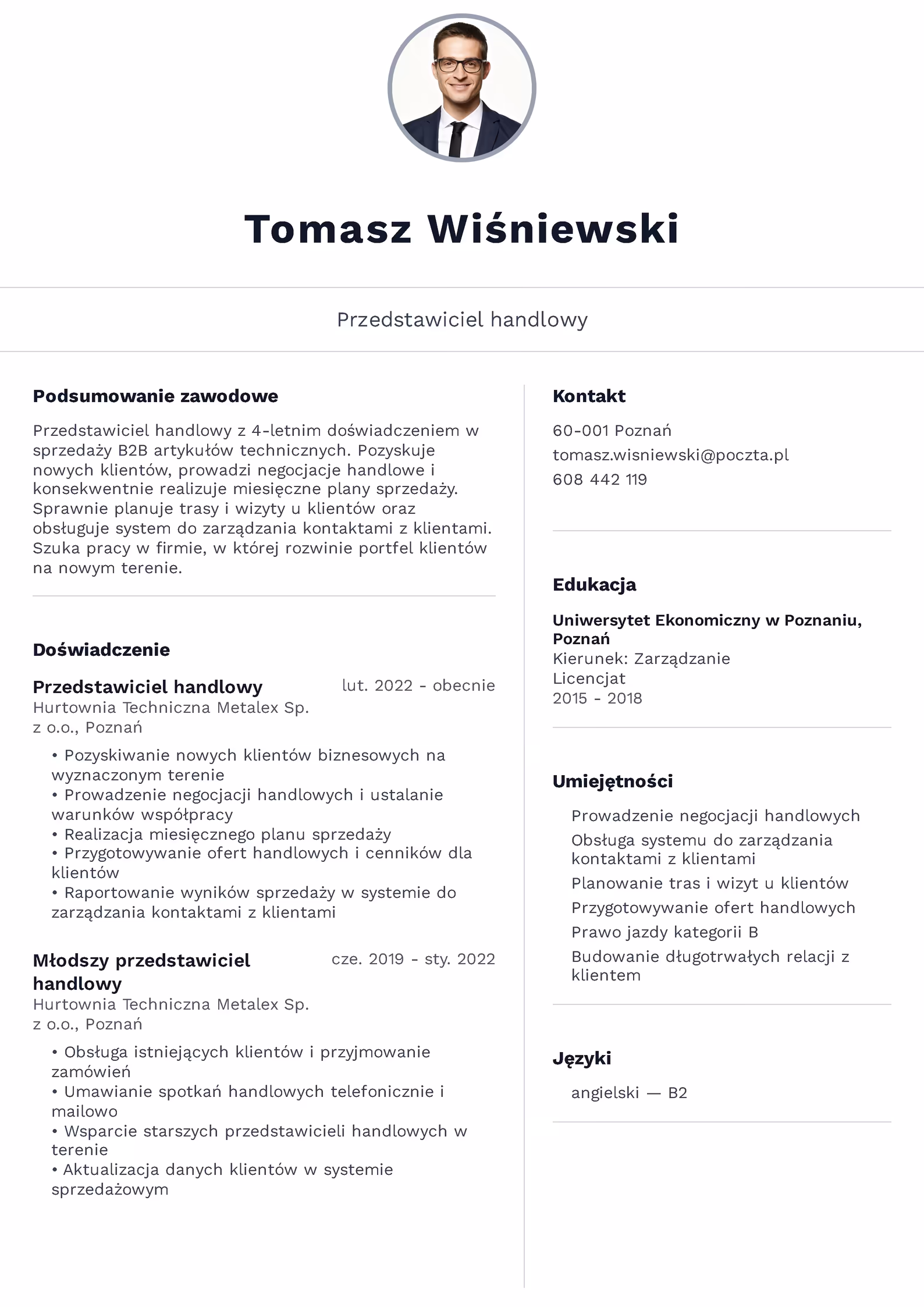 Wzór CV przedstawiciel handlowy – przykładowy szablon do pobrania