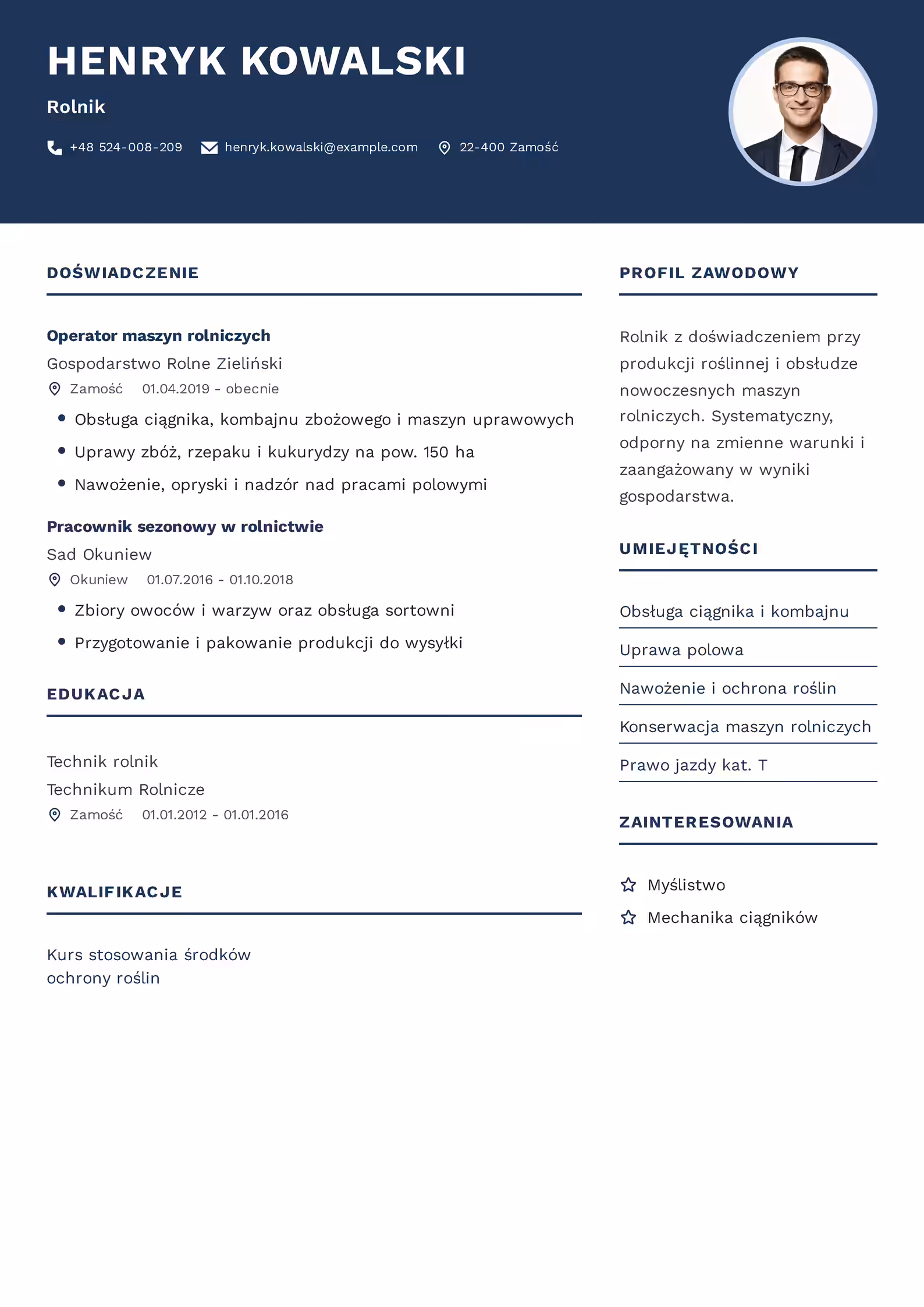 Wzór CV rolnika — praktyczny przykład dokumentu do pobrania