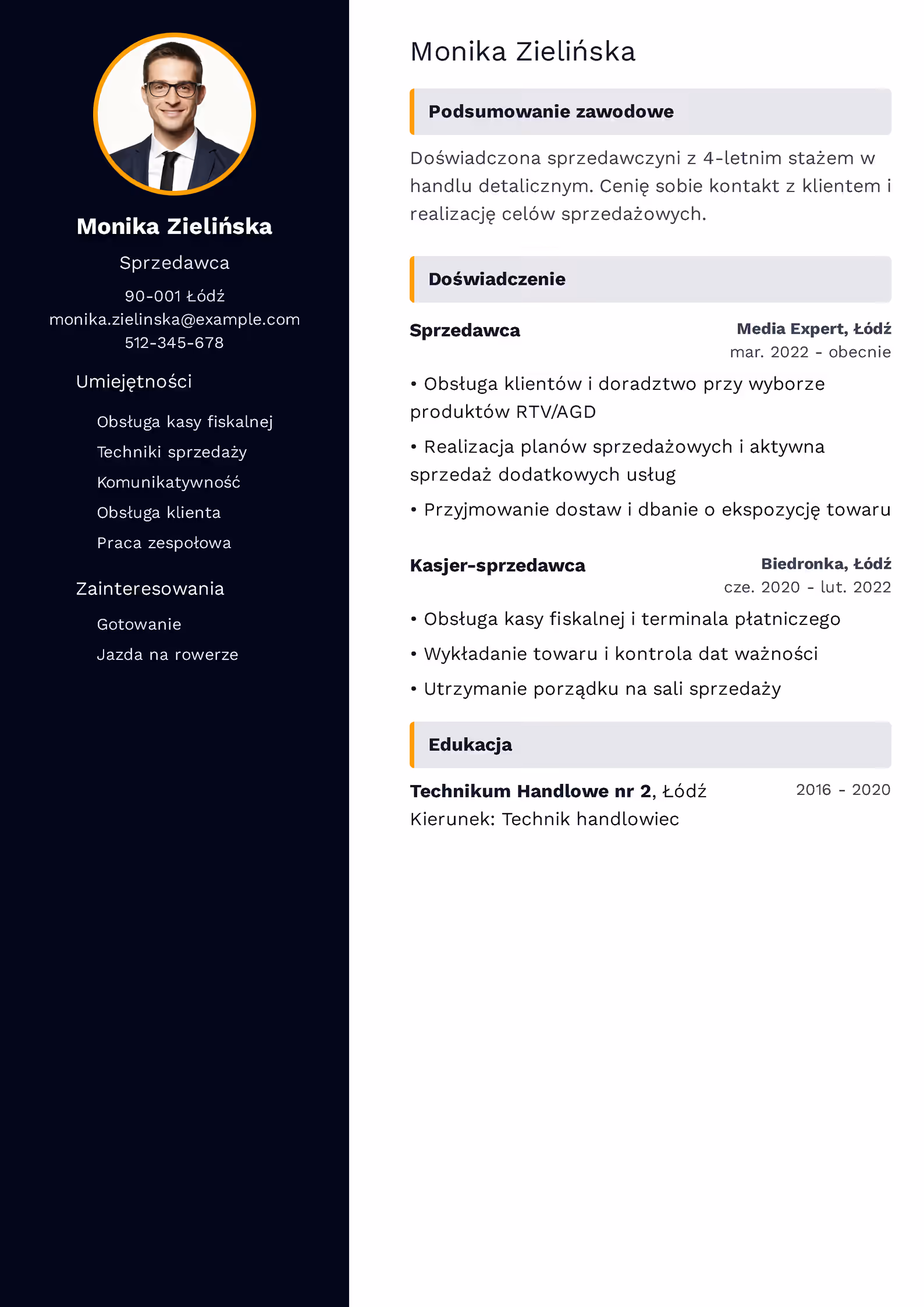 Wzór CV sprzedawcy — przykład gotowego CV do pracy w handlu