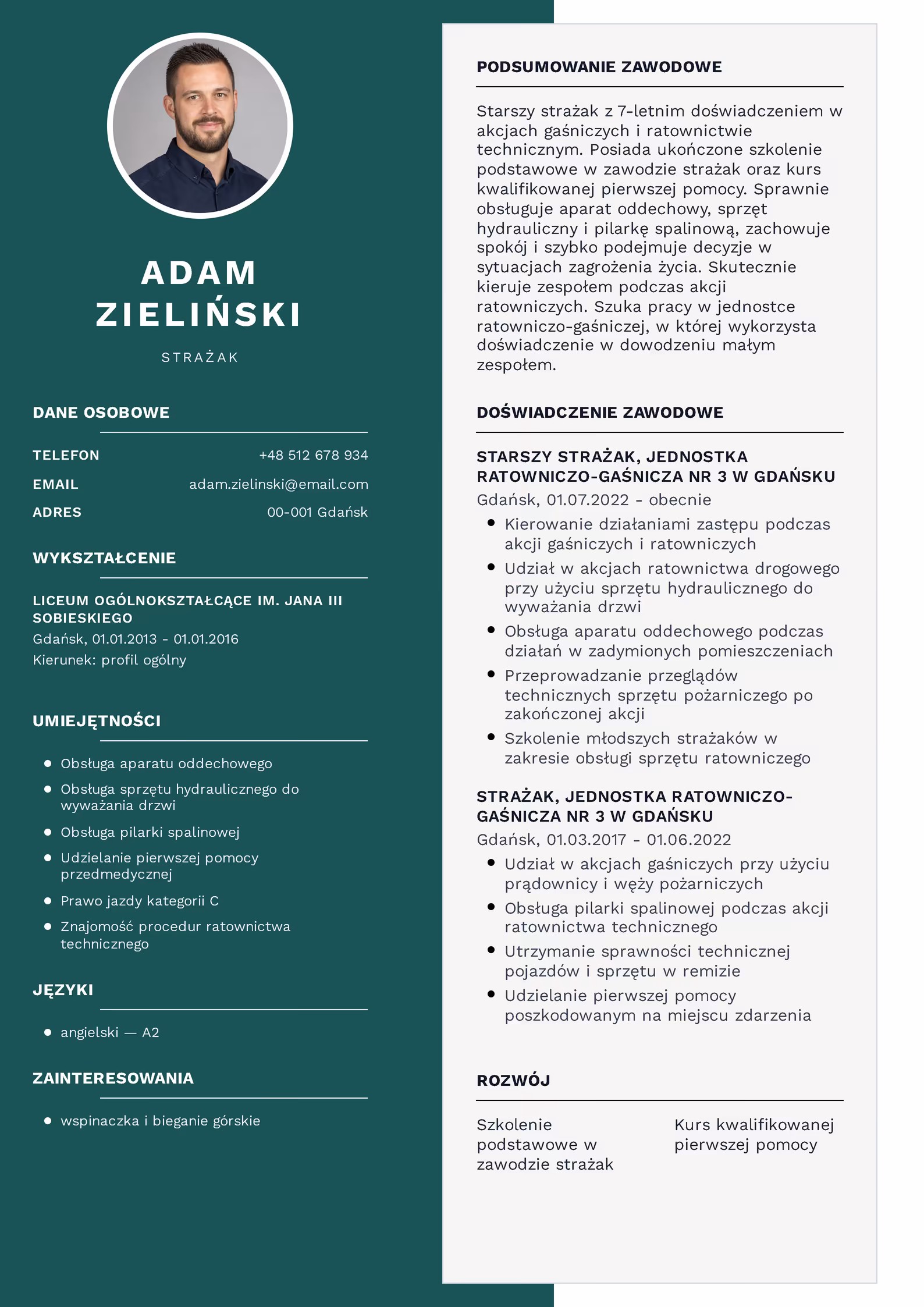 Wzór CV strażak – przykładowy szablon do pobrania