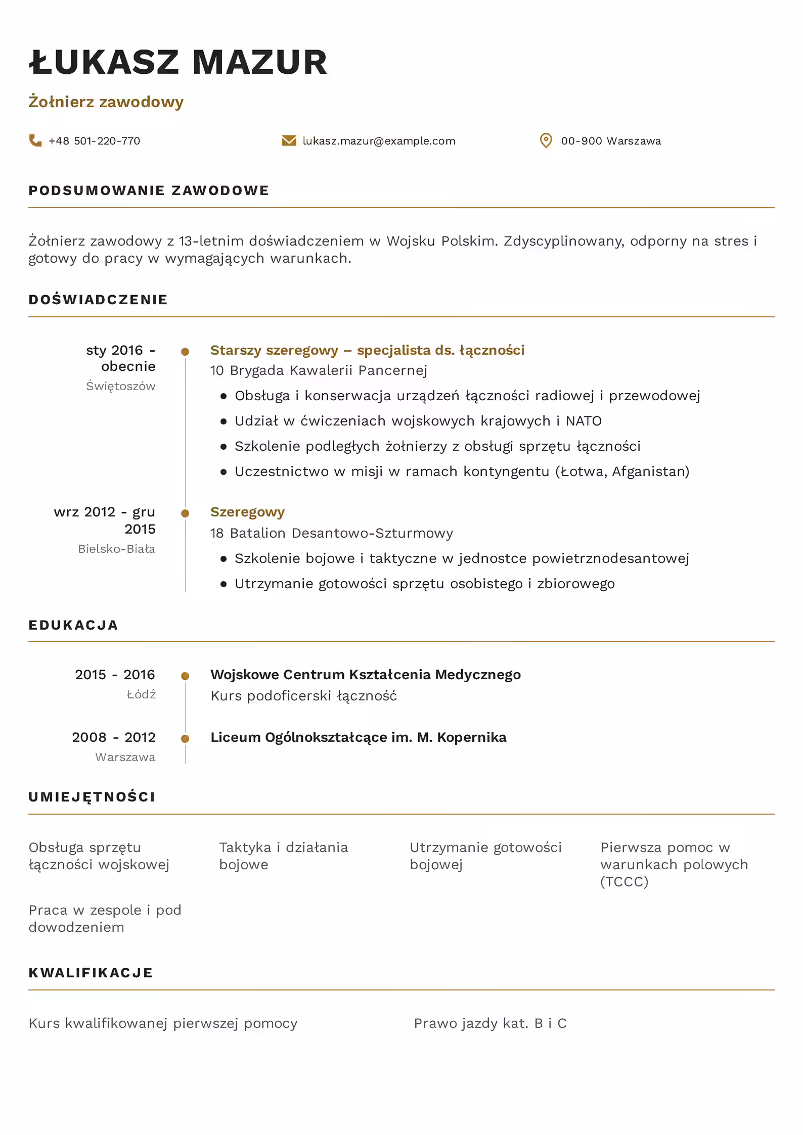 Wzór CV żołnierz — przykładowy szablon do pobrania