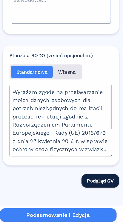 Dodawanie klauzuli RODO w kreatorze StwórzCV