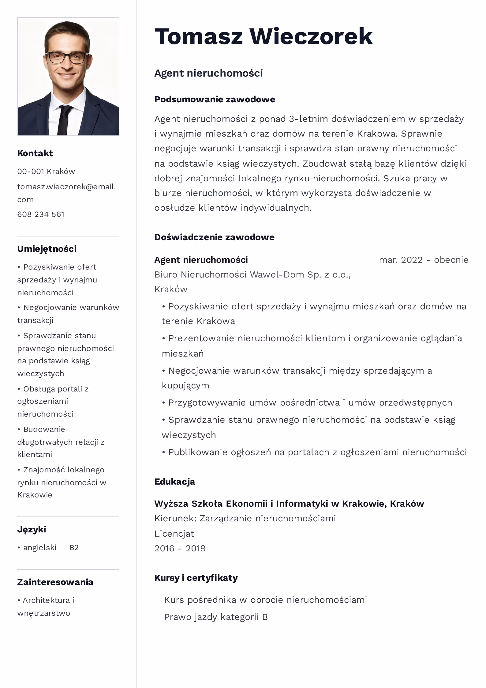 Wzór CV agenta nieruchomości – przykładowy szablon do pobrania