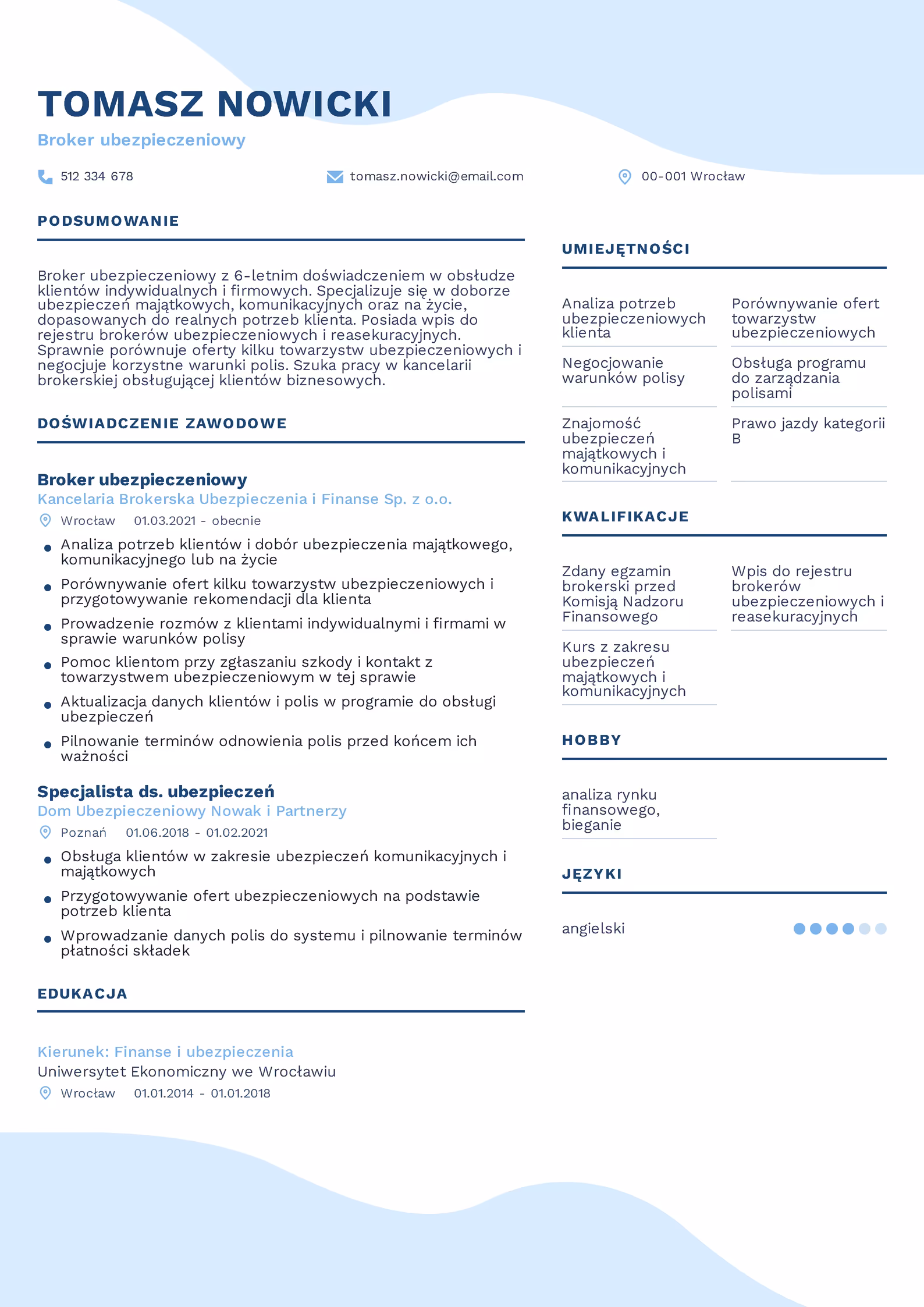 Wzór CV broker ubezpieczeniowy – przykładowy szablon do pobrania