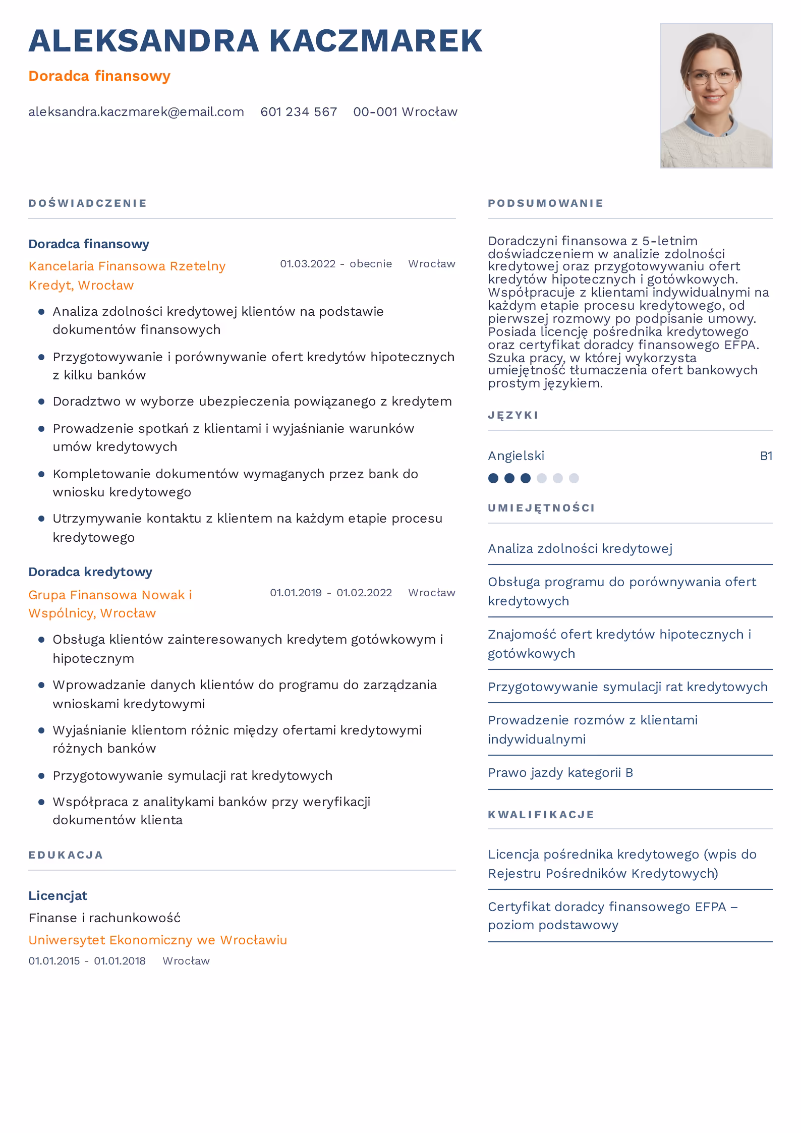 Wzór CV doradcy finansowego – przykładowy szablon do pobrania