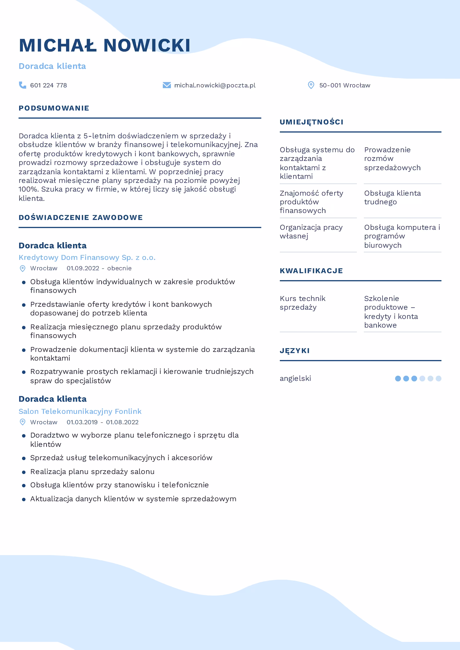 Wzór CV doradca klienta – przykładowy szablon do pobrania