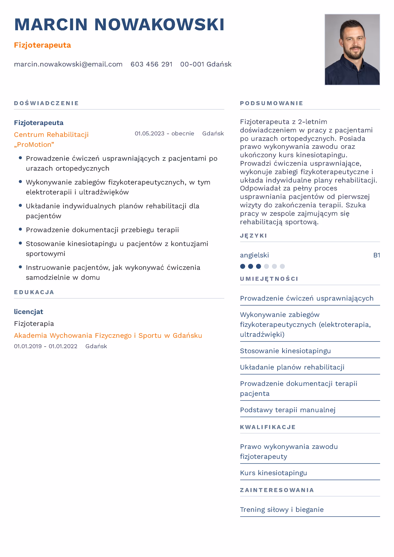 Wzór CV fizjoterapeuty – przykładowy szablon do pobrania