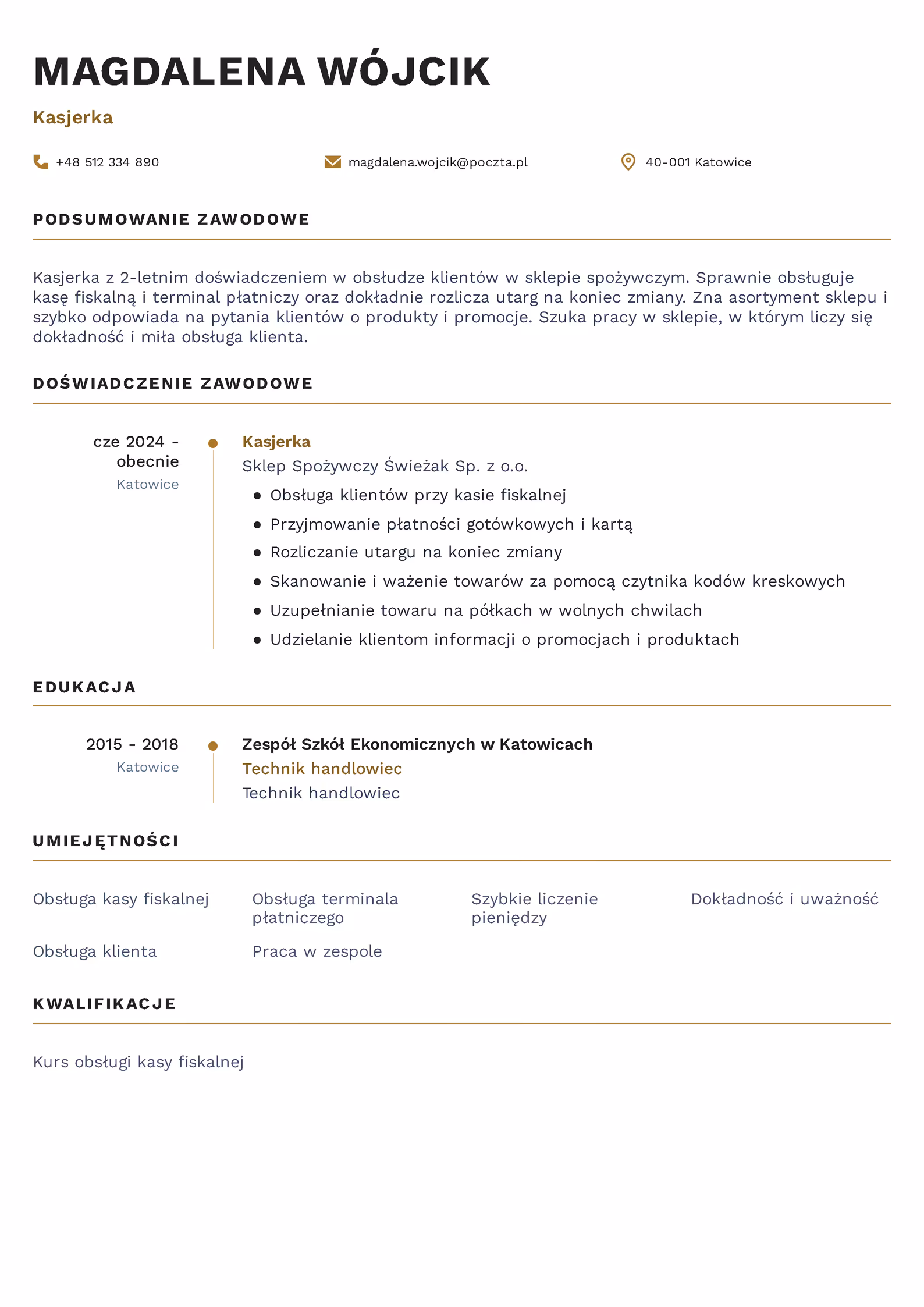 Wzór CV kasjer – przykładowy szablon do pobrania
