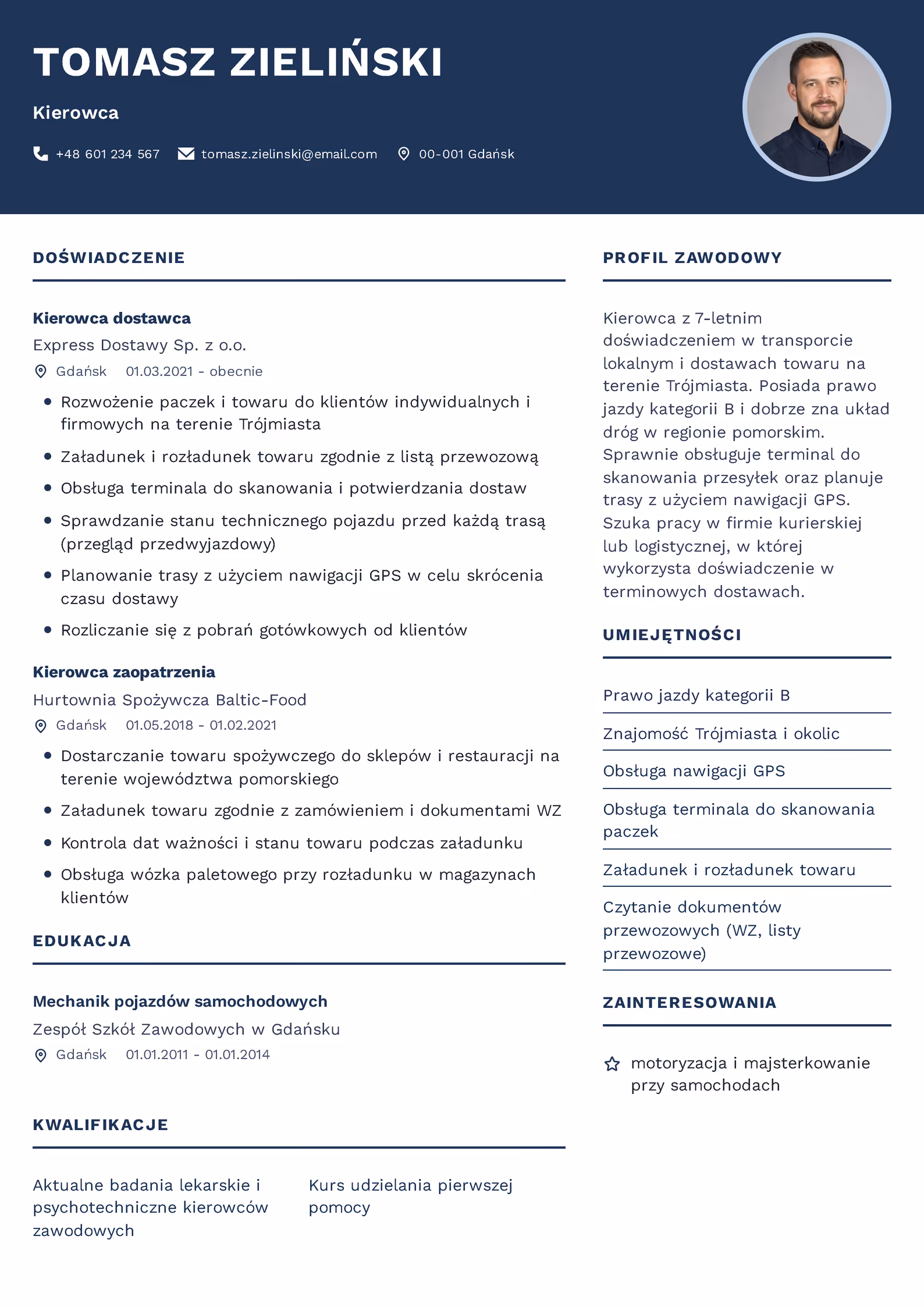Wzór CV kierowca – przykładowy szablon do pobrania