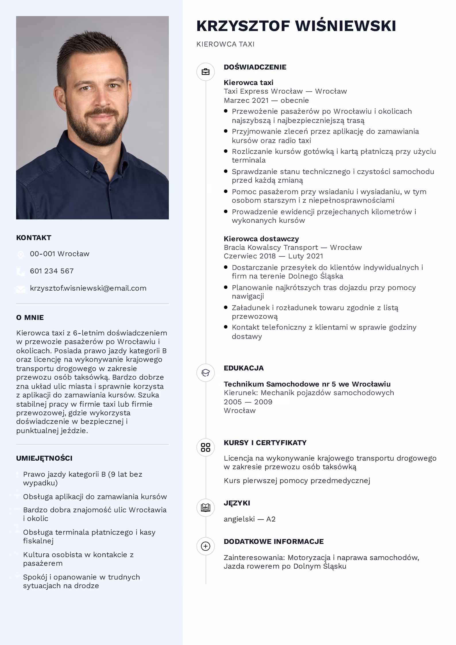 Wzór CV kierowcy taxi – przykładowy szablon do pobrania