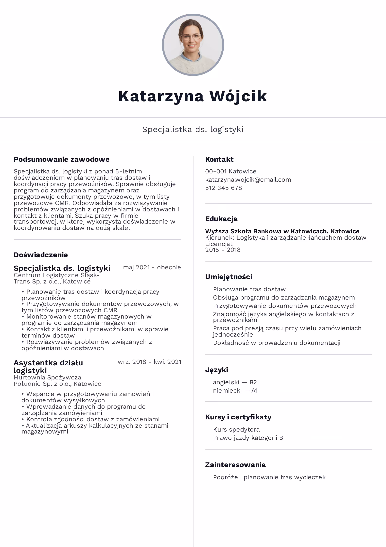 Wzór CV logistyka – przykładowy szablon do pobrania