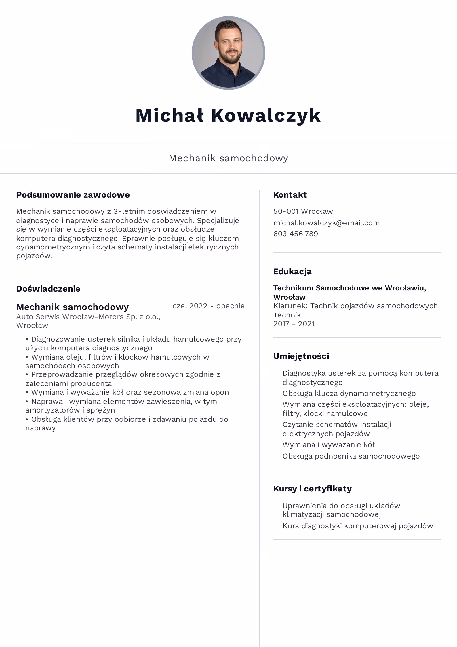 Wzór CV mechanik samochodowy – przykładowy szablon do pobrania