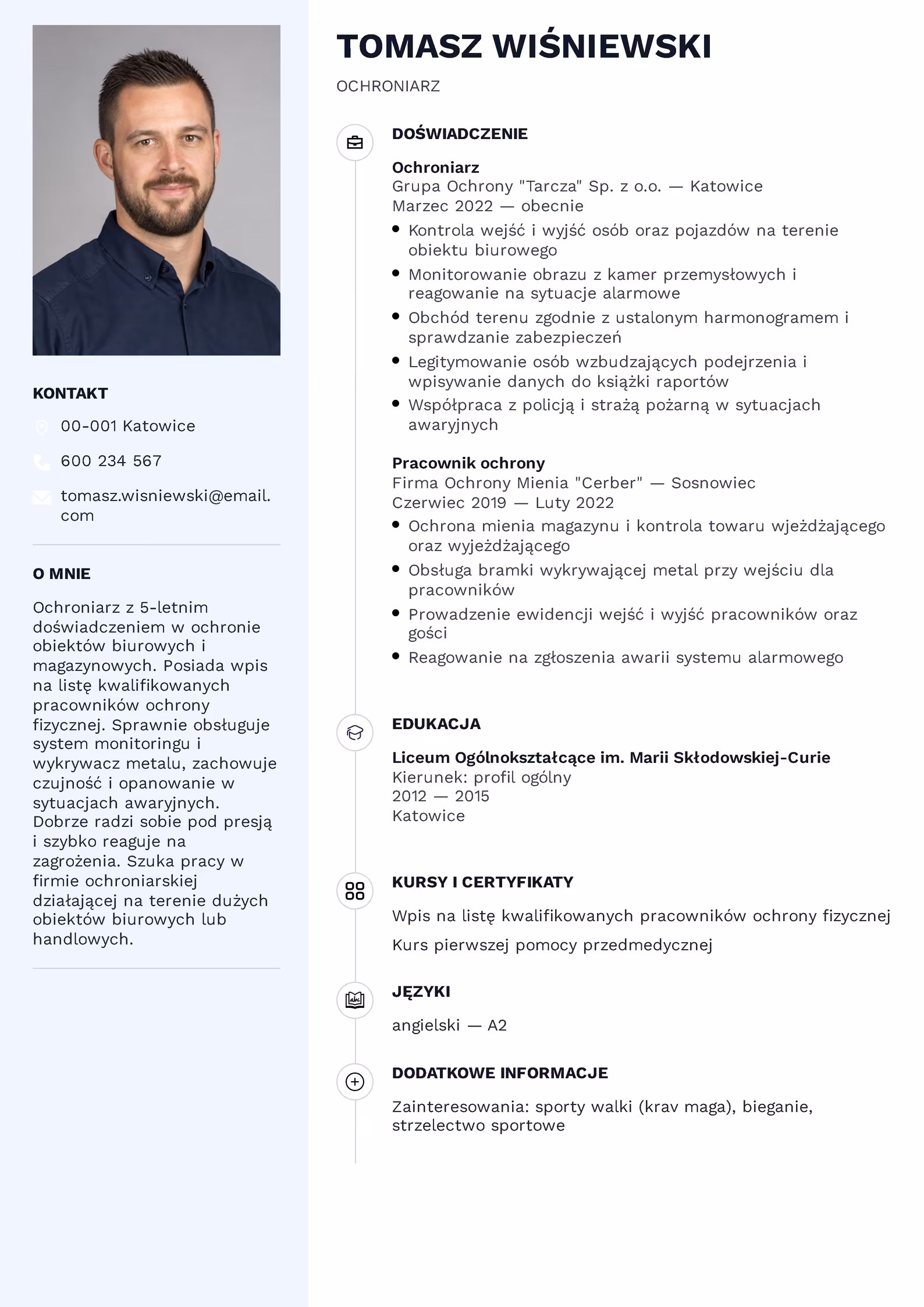 Wzór CV ochroniarz – przykładowy szablon do pobrania