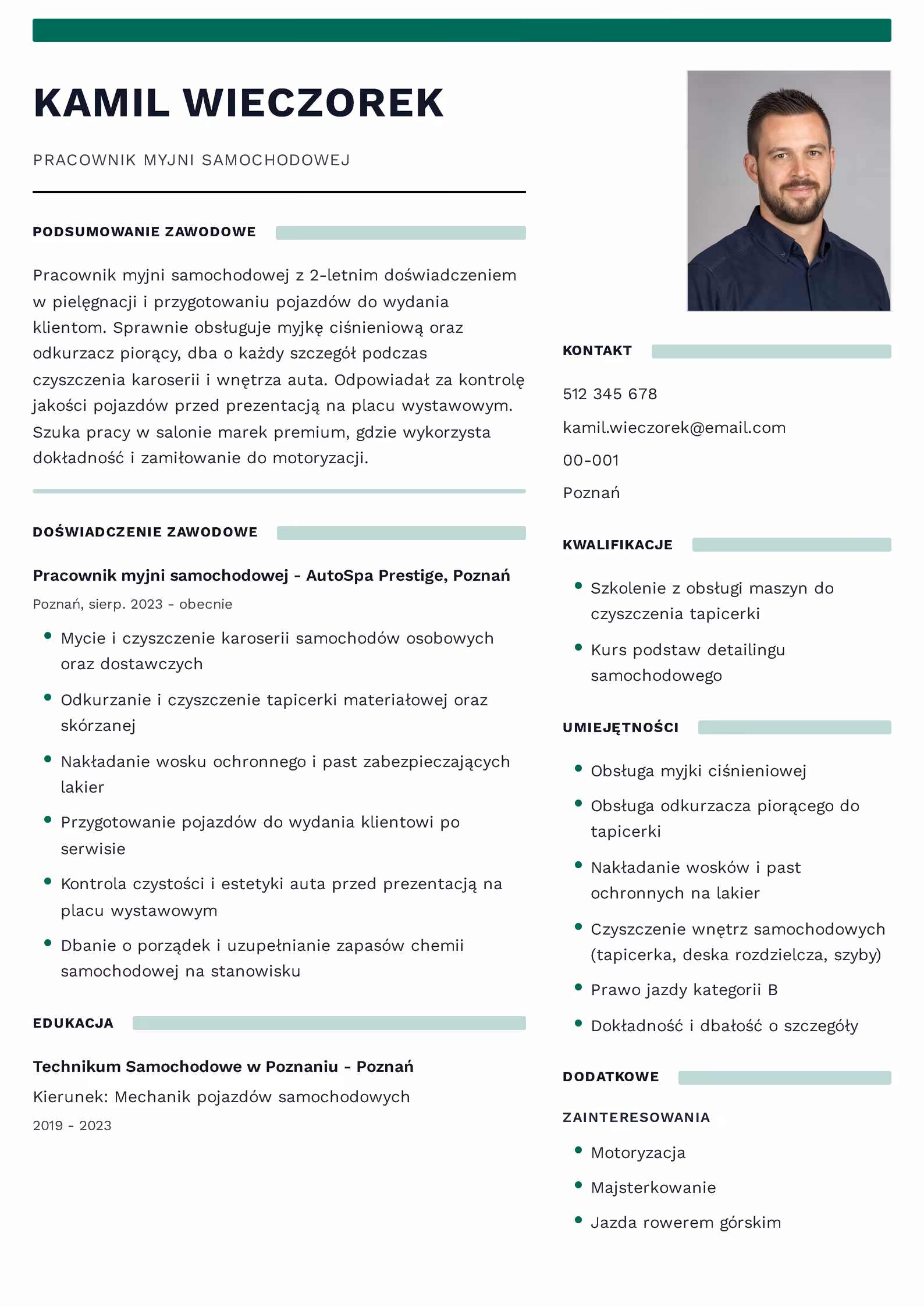 Wzór CV pracownika myjni – przykładowy szablon do pobrania