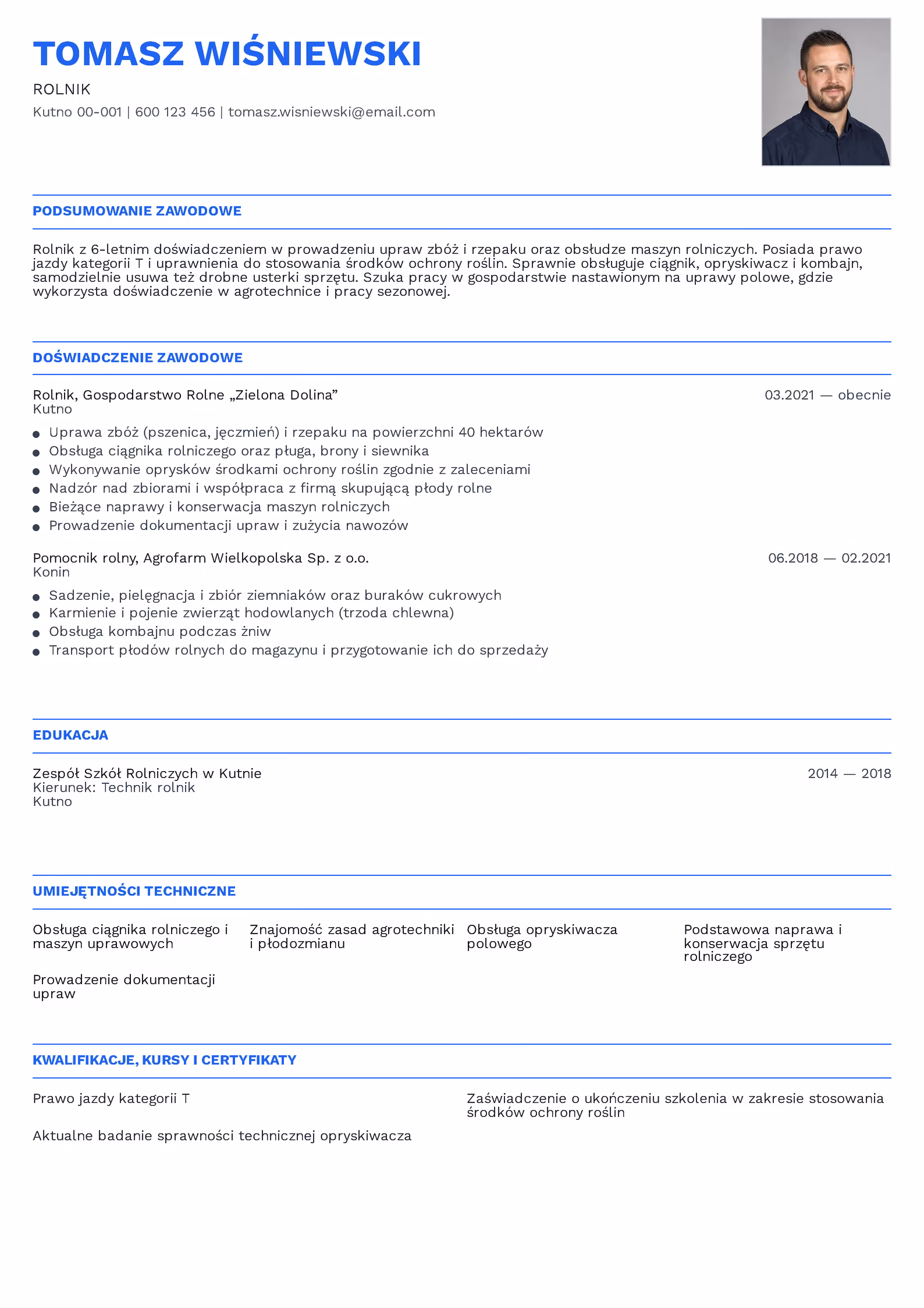 Wzór CV rolnik – przykładowy szablon do pobrania
