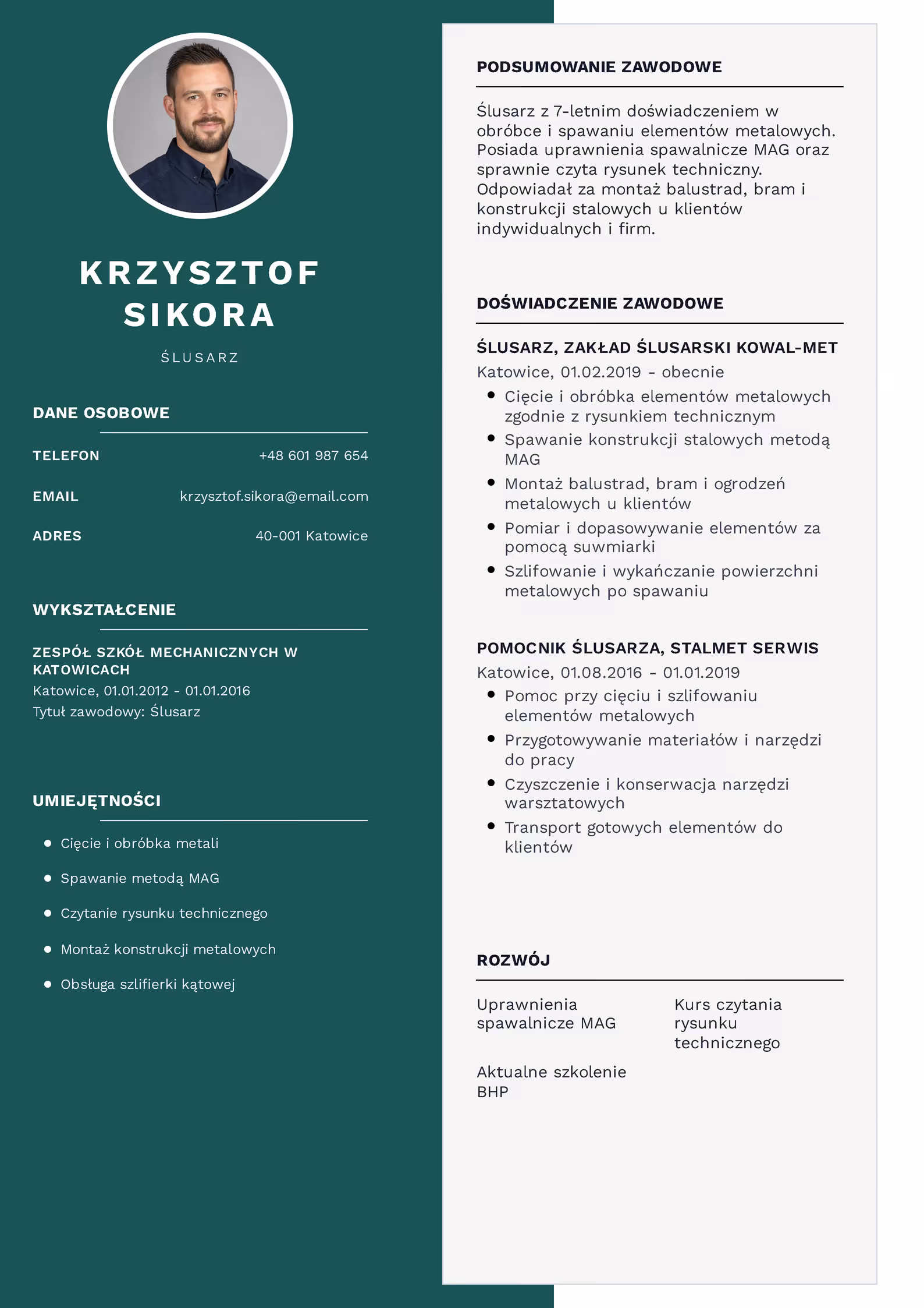 Wzór CV ślusarz – przykładowy szablon do pobrania