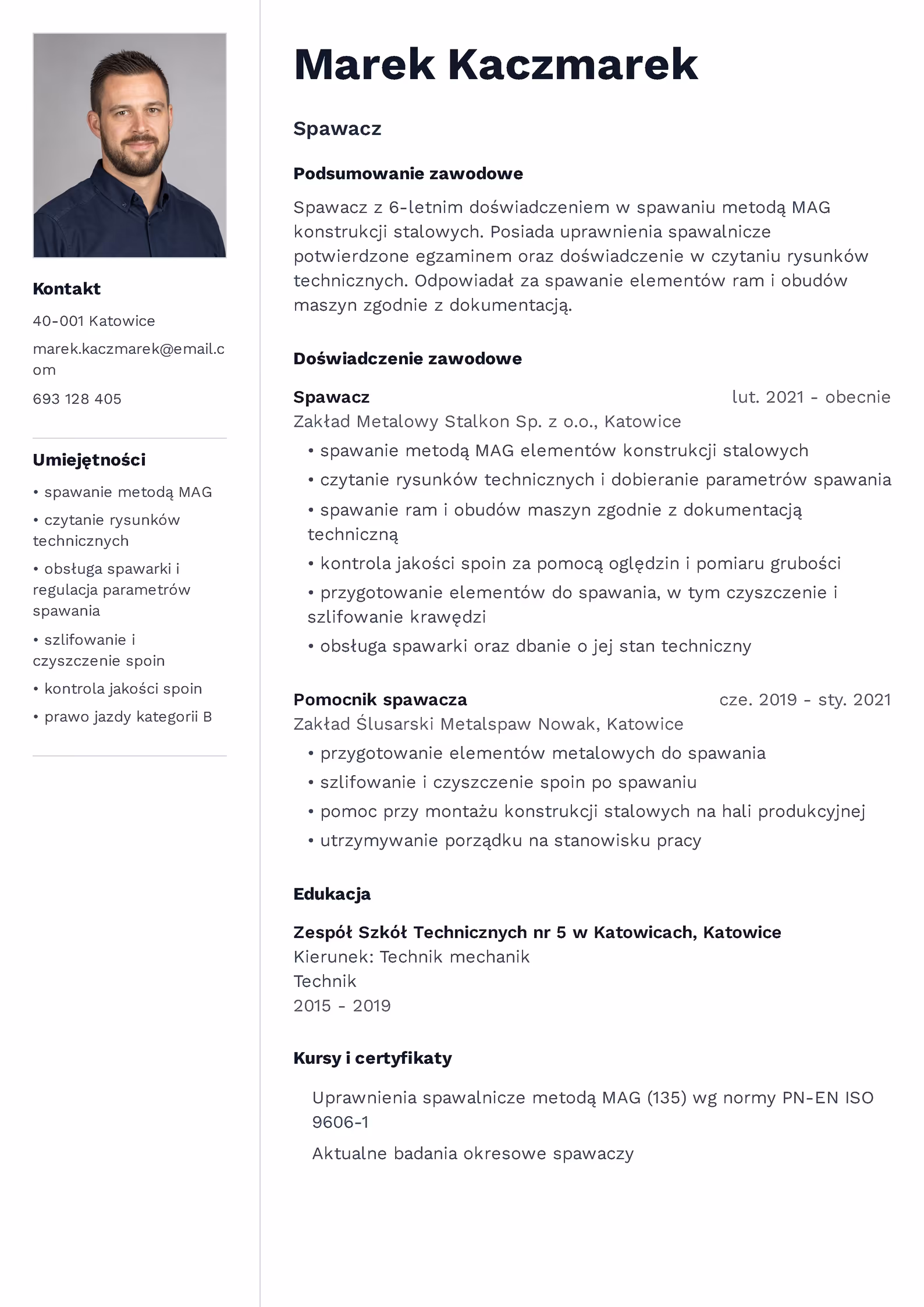 Wzór CV spawacz – przykładowy szablon do pobrania