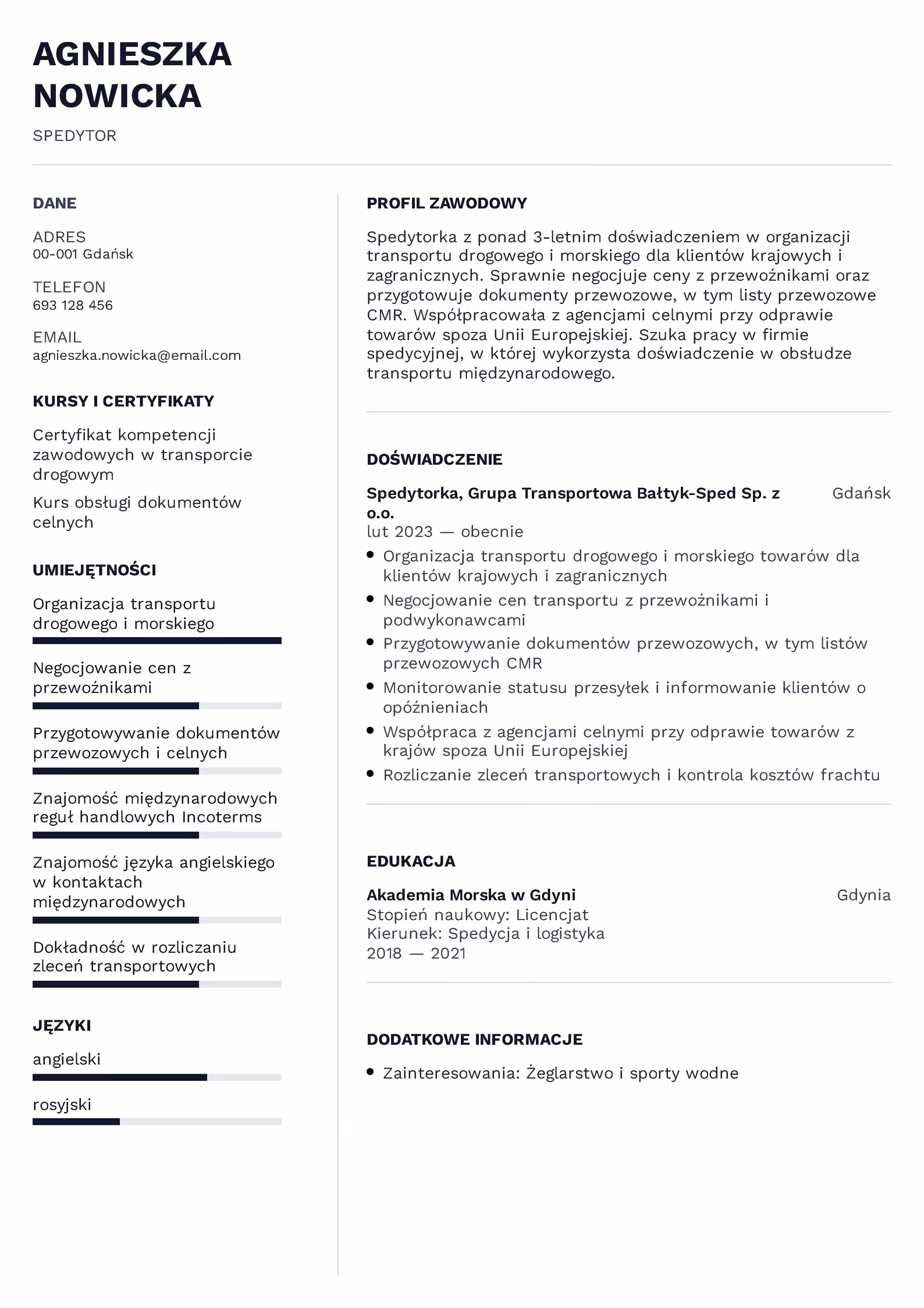 Wzór CV spedytora – przykładowy szablon do pobrania