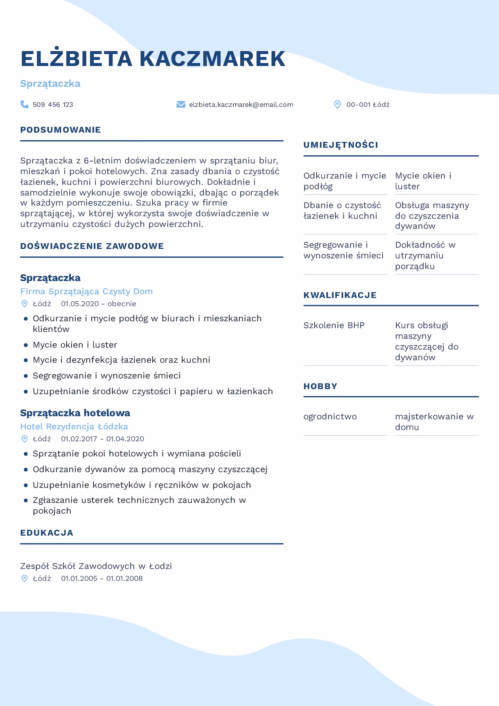Wzór CV sprzątaczka – przykładowy szablon do pobrania