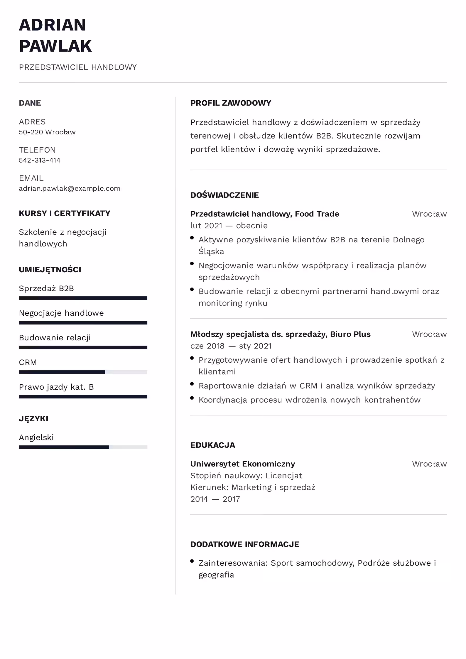 Wzór CV Przedstawiciel handlowy Wzór CV przedstawiciel handlowy – przykładowy szablon do pobrania