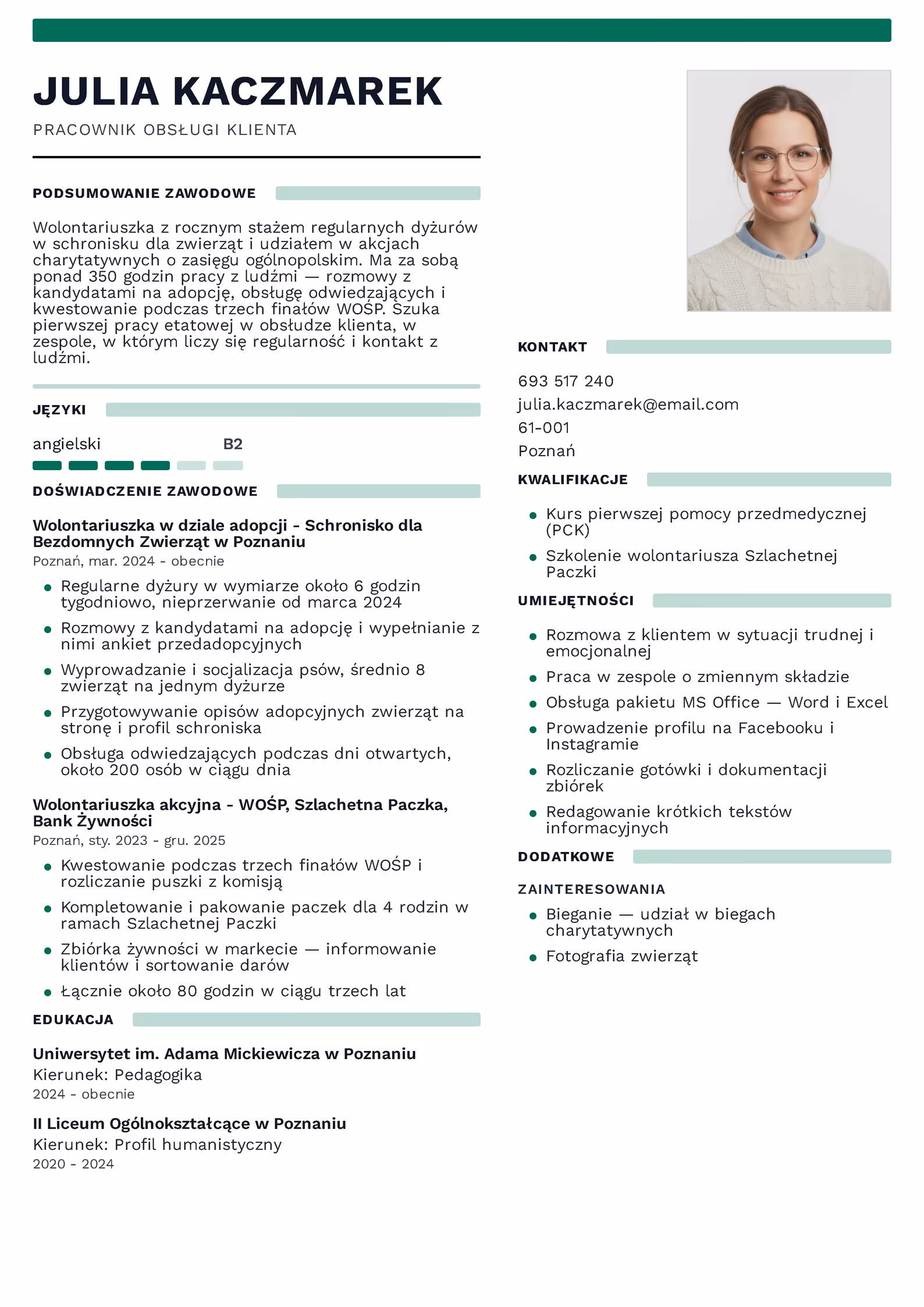 Wzór CV Wolontariat Wzór CV z wolontariatem – przykładowy szablon do pobrania